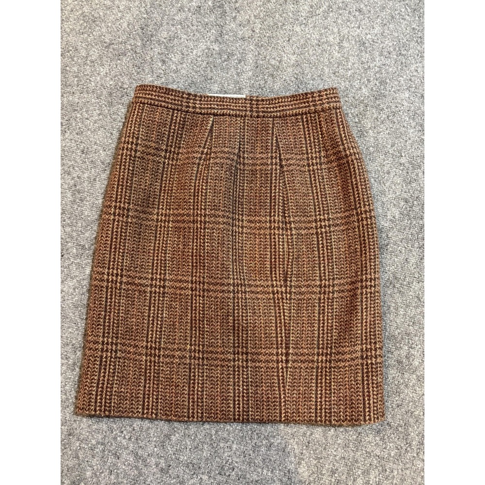 VTG Ralph Lauren Sample Skirt Womens 28 Brown Plaid Wool Tweed High Rise Pencil